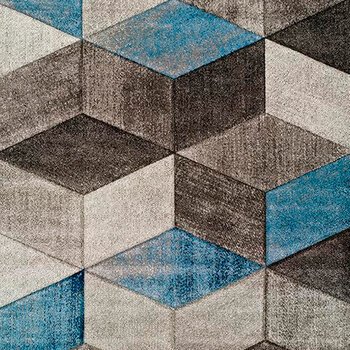 Alfombras 100% Polipropileno HEAT-SET Frisè Alfombra geométrica cubos planos azul 60x120